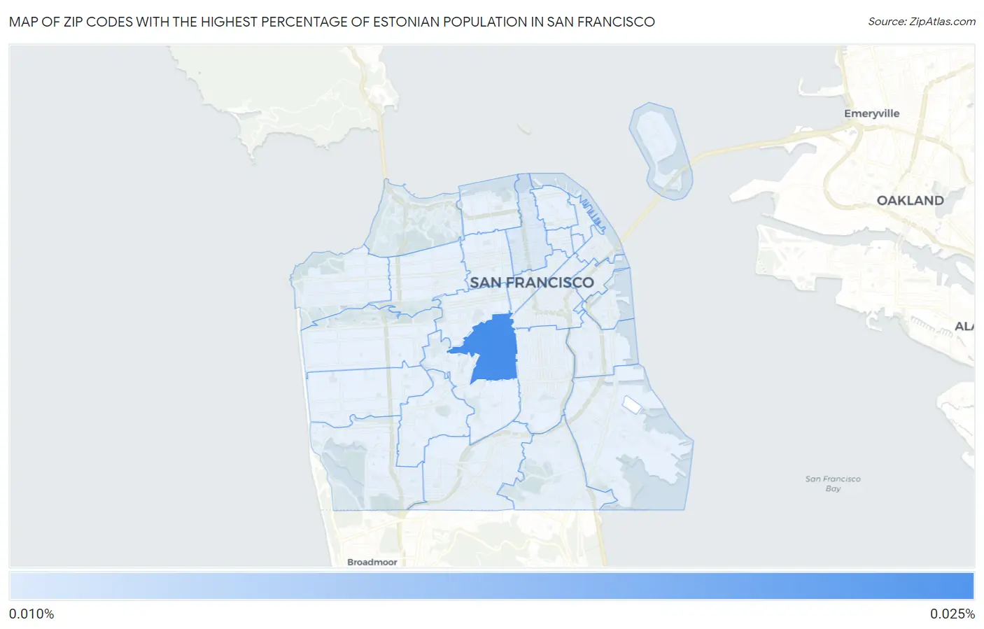 Zip Codes with the Highest Percentage of Estonian Population in San Francisco Map