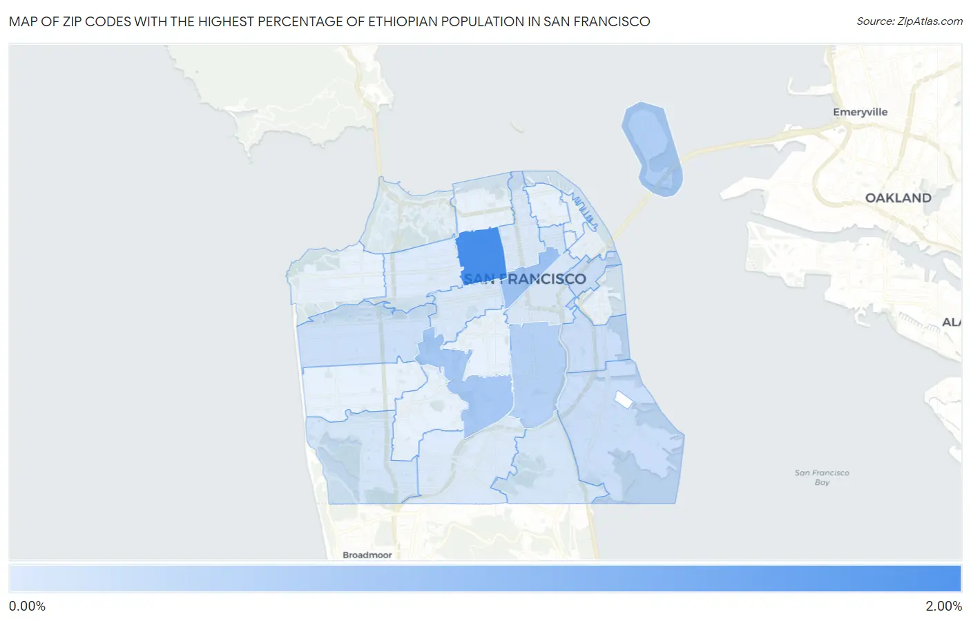 Zip Codes with the Highest Percentage of Ethiopian Population in San Francisco Map