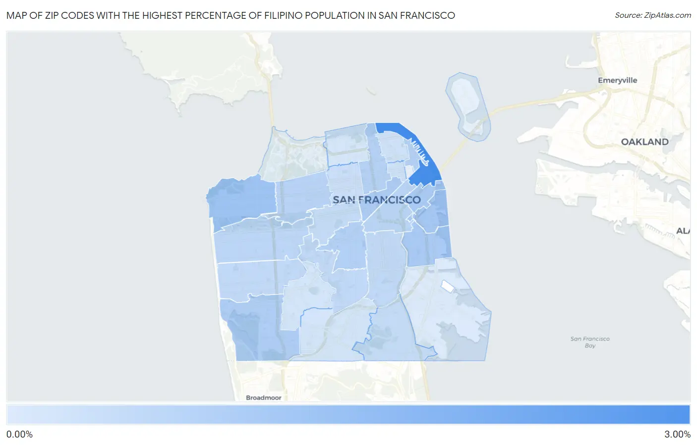 Zip Codes with the Highest Percentage of Filipino Population in San Francisco Map
