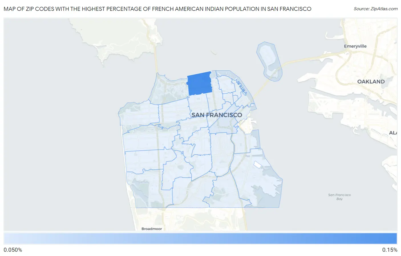 Zip Codes with the Highest Percentage of French American Indian Population in San Francisco Map