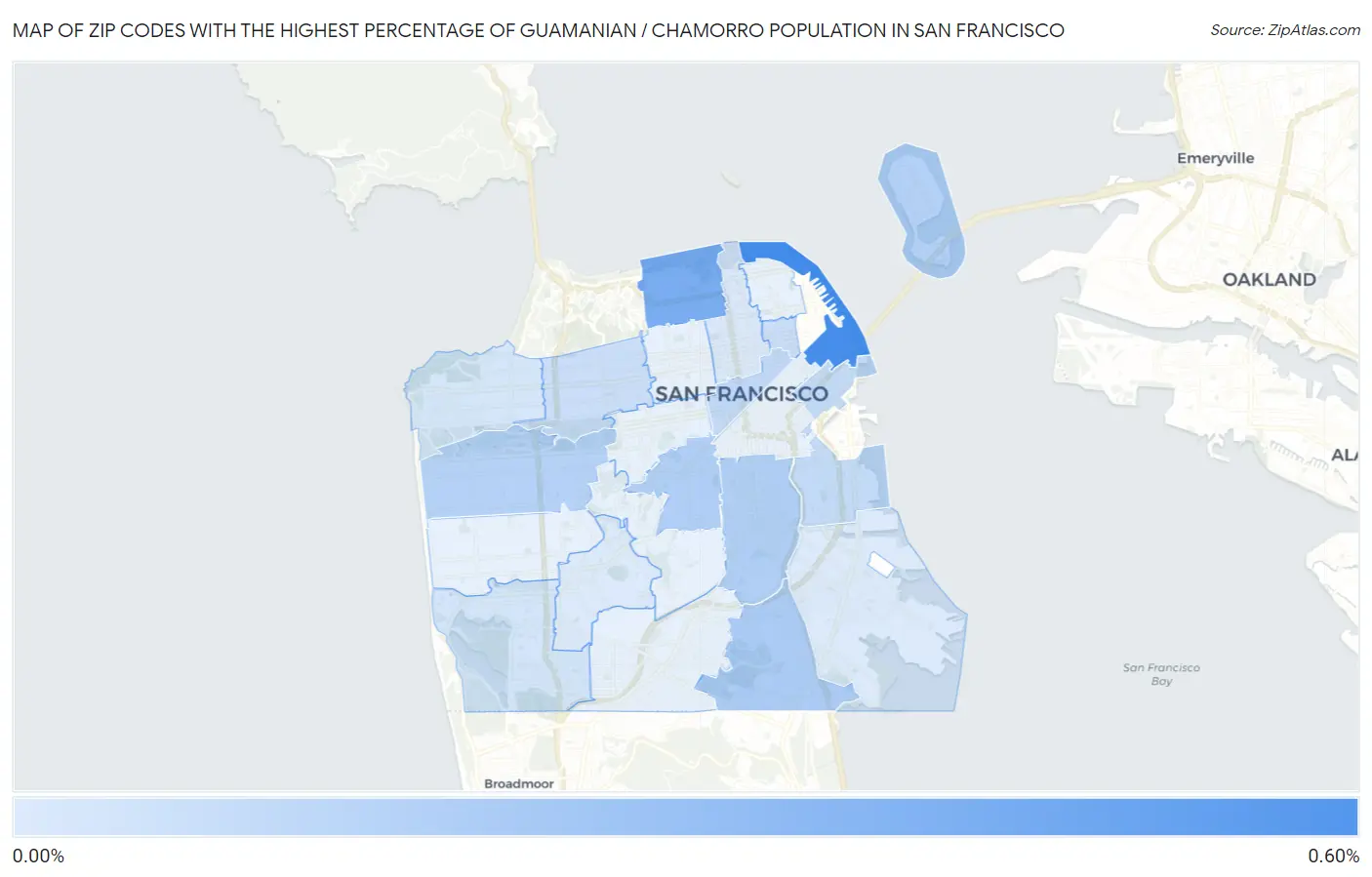 Zip Codes with the Highest Percentage of Guamanian / Chamorro Population in San Francisco Map