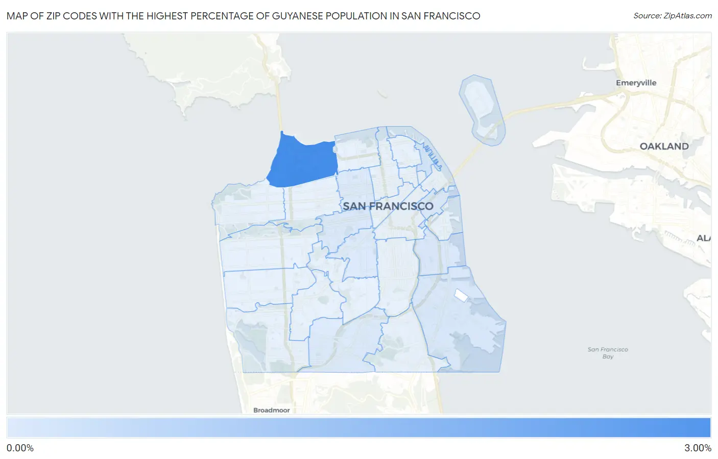 Zip Codes with the Highest Percentage of Guyanese Population in San Francisco Map