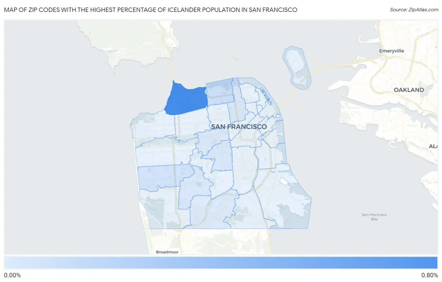Zip Codes with the Highest Percentage of Icelander Population in San Francisco Map