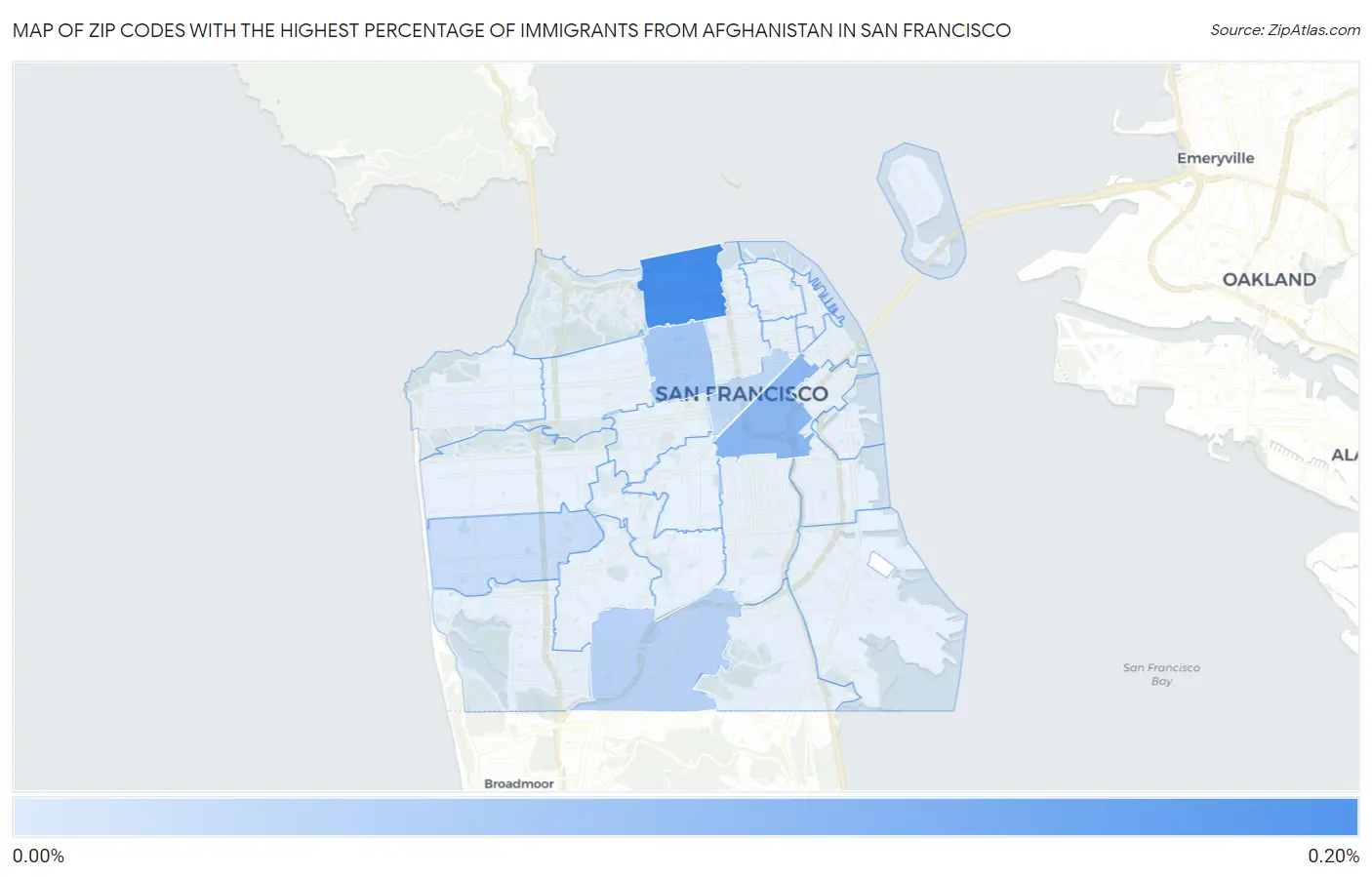 Zip Codes with the Highest Percentage of Immigrants from Afghanistan in San Francisco Map