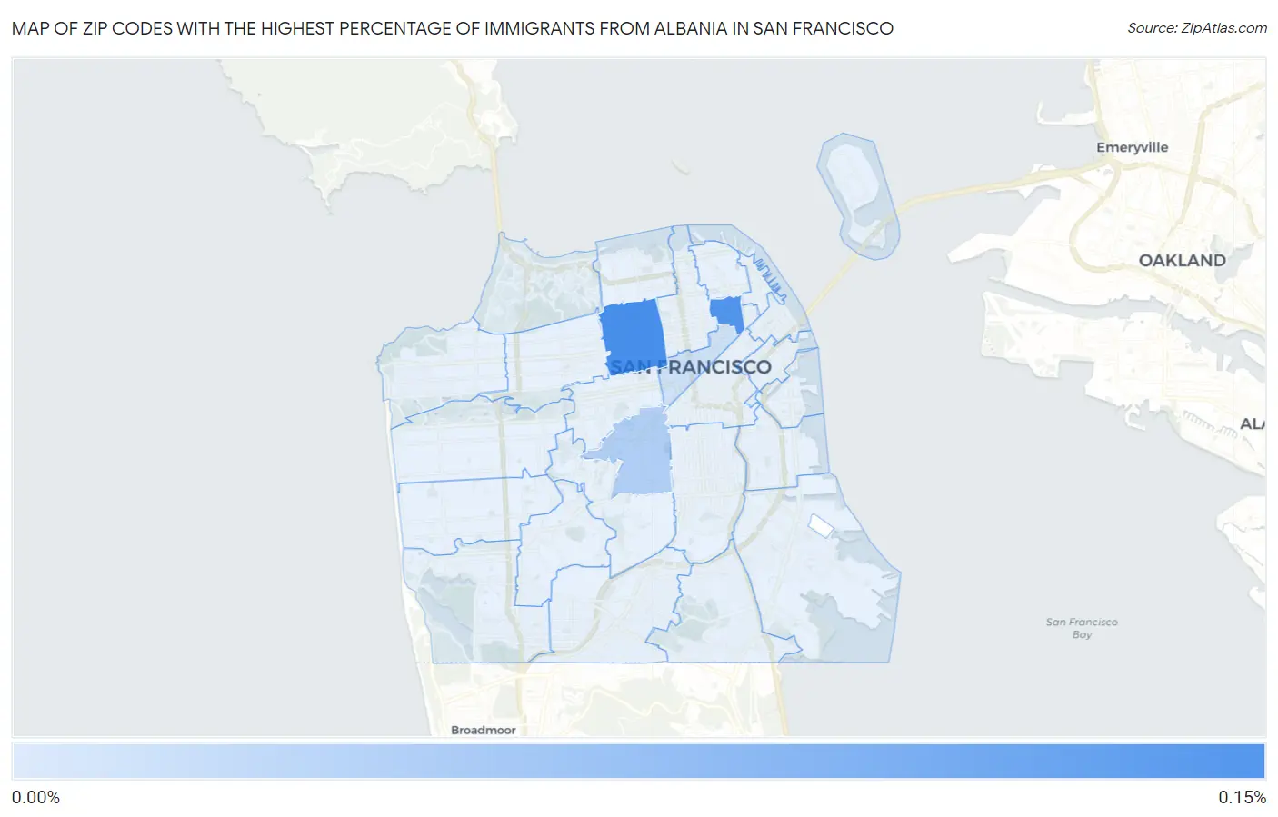 Zip Codes with the Highest Percentage of Immigrants from Albania in San Francisco Map