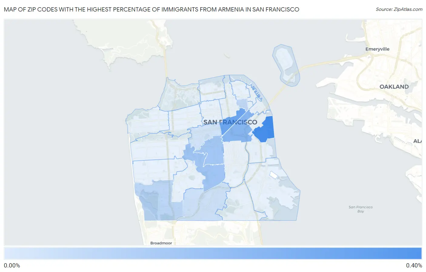 Zip Codes with the Highest Percentage of Immigrants from Armenia in San Francisco Map