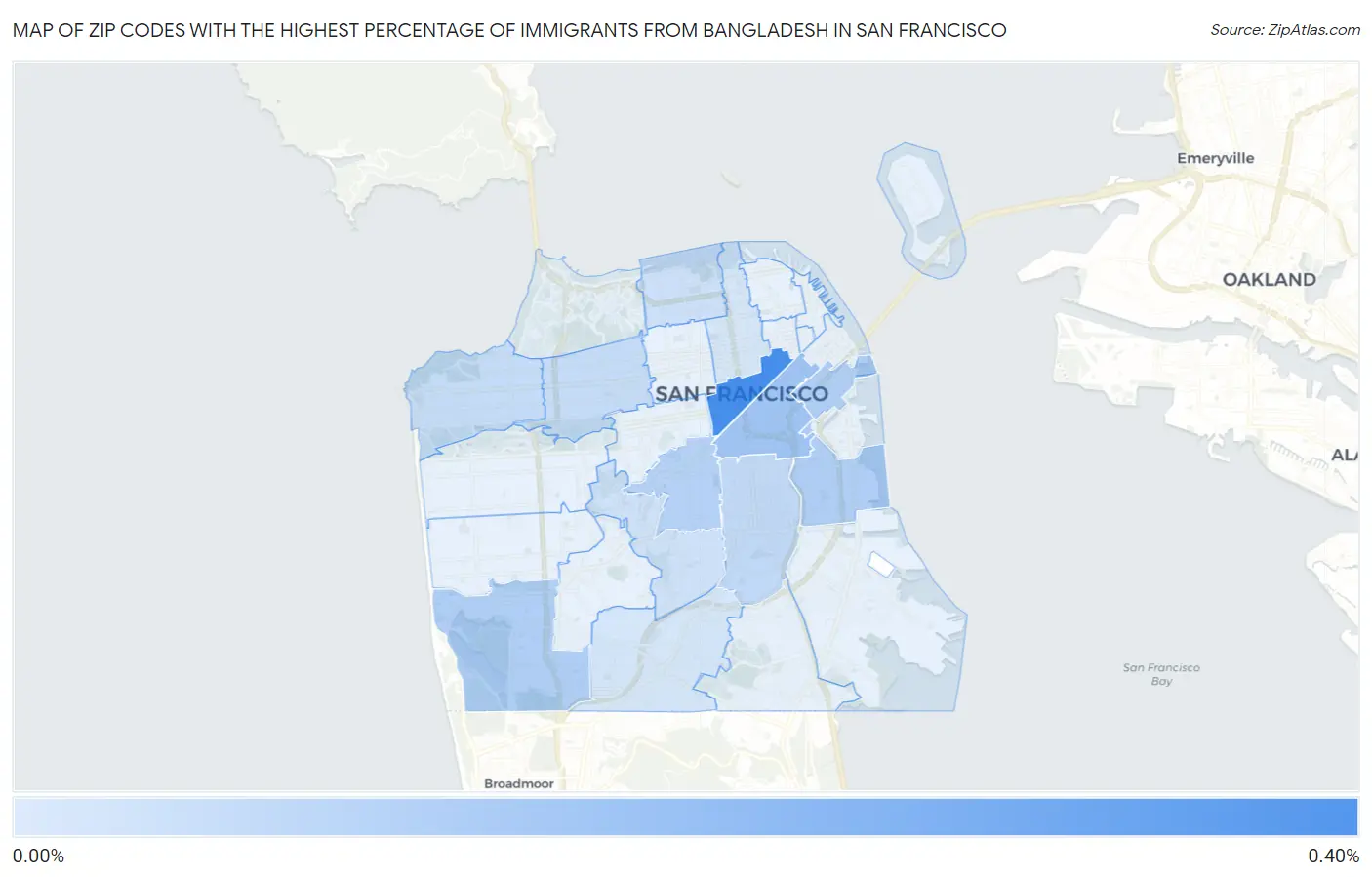 Zip Codes with the Highest Percentage of Immigrants from Bangladesh in San Francisco Map