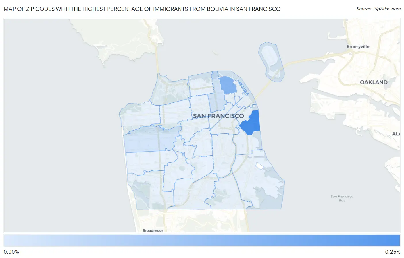 Zip Codes with the Highest Percentage of Immigrants from Bolivia in San Francisco Map