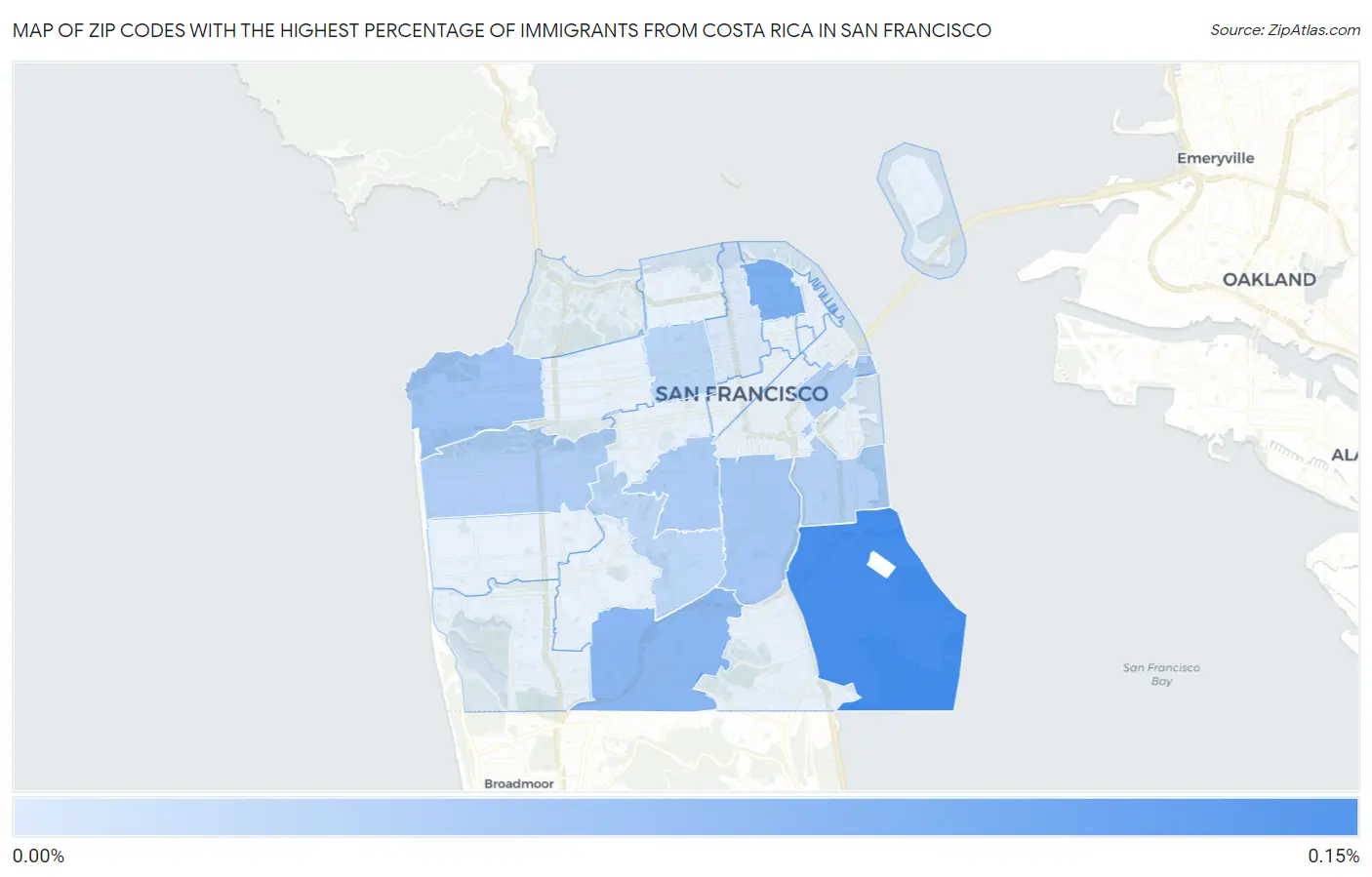 Zip Codes with the Highest Percentage of Immigrants from Costa Rica in San Francisco Map