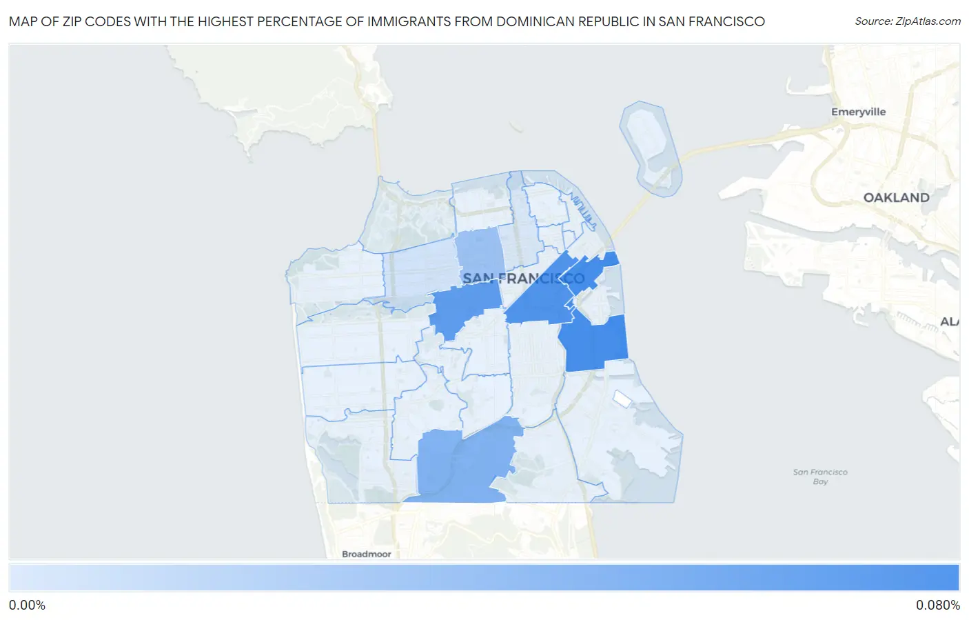Zip Codes with the Highest Percentage of Immigrants from Dominican Republic in San Francisco Map