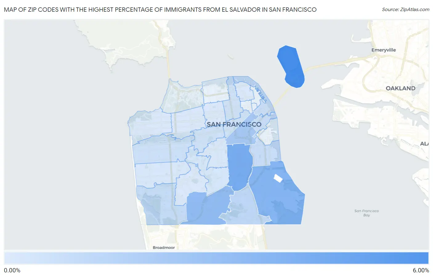 Zip Codes with the Highest Percentage of Immigrants from El Salvador in San Francisco Map