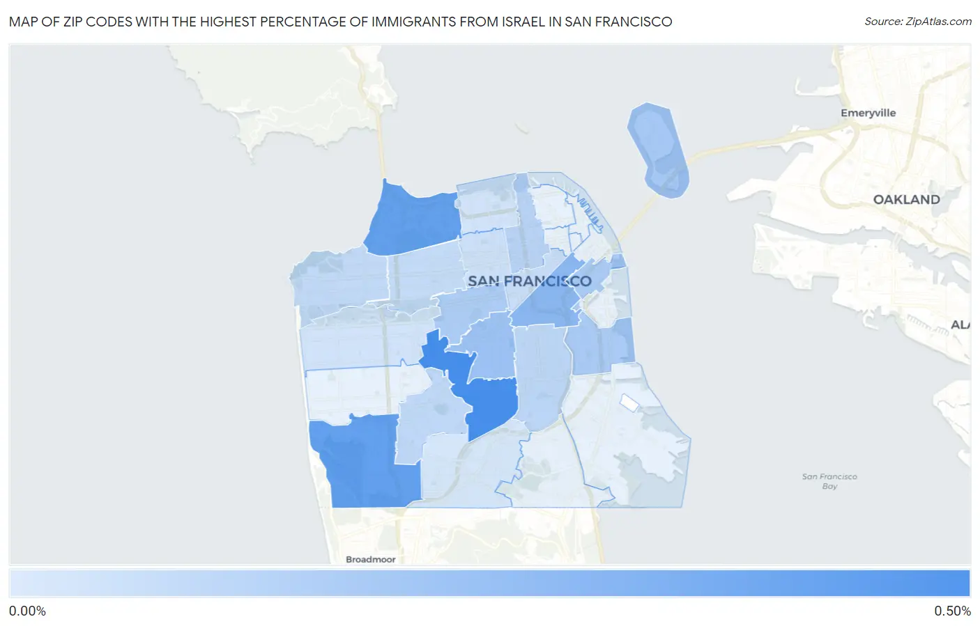 Zip Codes with the Highest Percentage of Immigrants from Israel in San Francisco Map