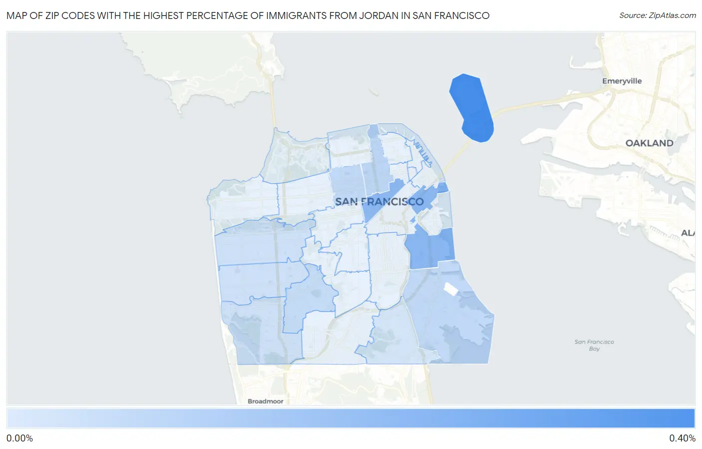 Zip Codes with the Highest Percentage of Immigrants from Jordan in San Francisco Map