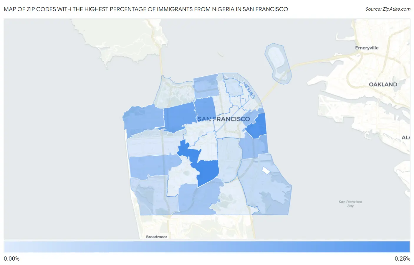 Zip Codes with the Highest Percentage of Immigrants from Nigeria in San Francisco Map