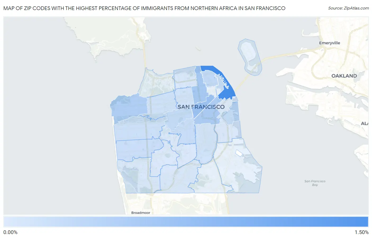 Zip Codes with the Highest Percentage of Immigrants from Northern Africa in San Francisco Map