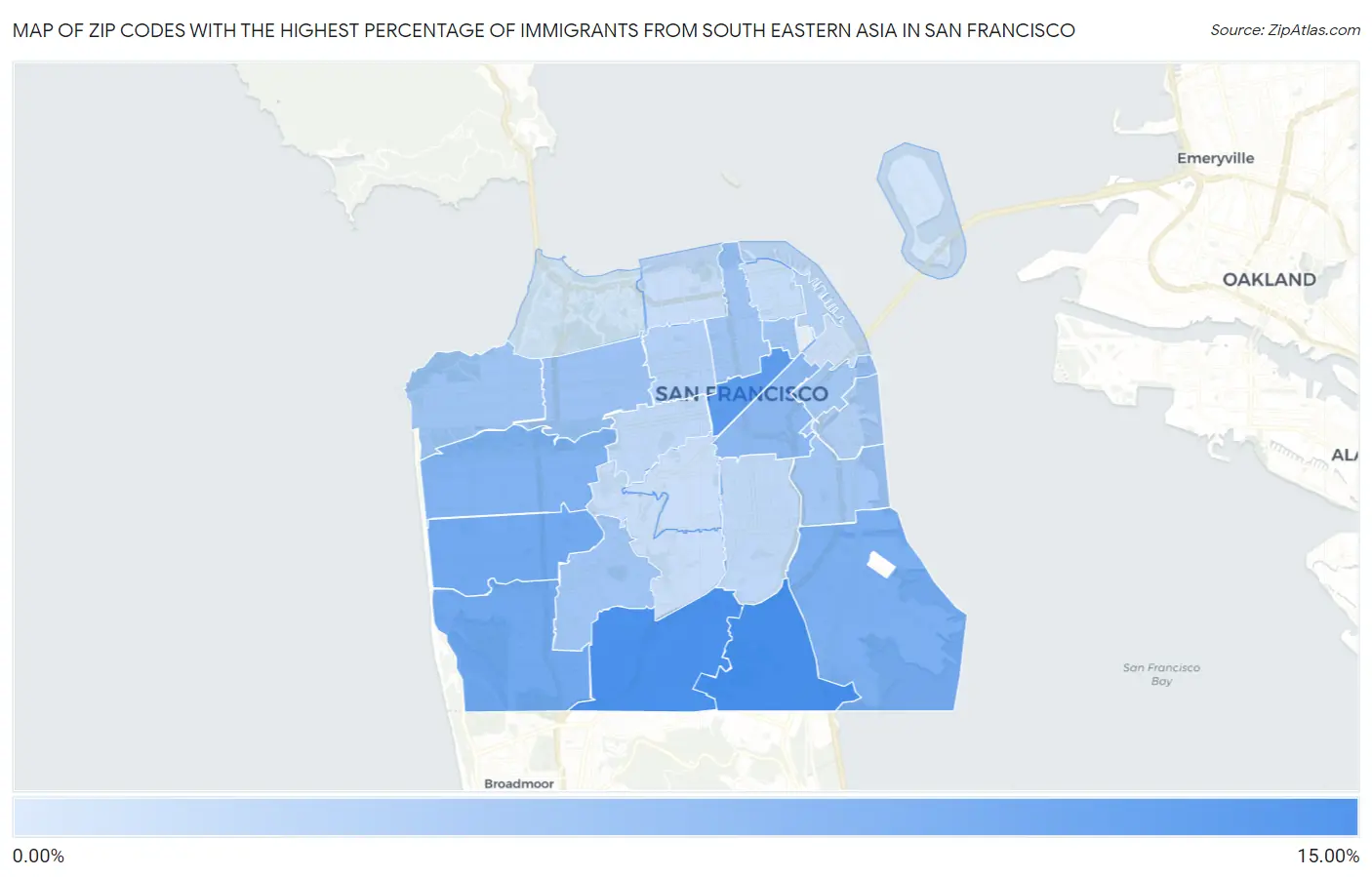 Zip Codes with the Highest Percentage of Immigrants from South Eastern Asia in San Francisco Map