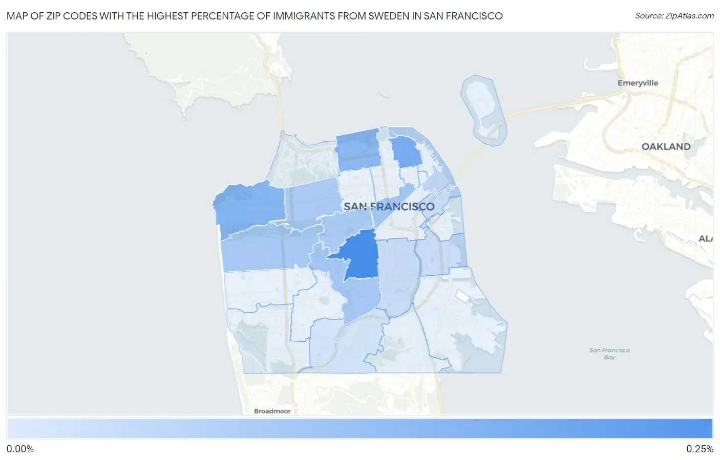 Zip Codes with the Highest Percentage of Immigrants from Sweden in San Francisco Map
