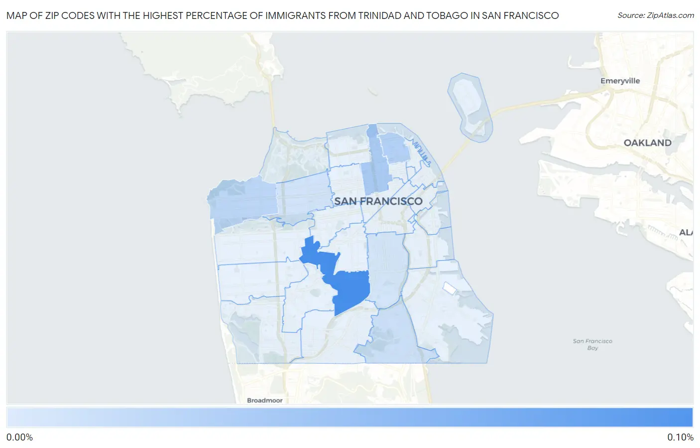 Zip Codes with the Highest Percentage of Immigrants from Trinidad and Tobago in San Francisco Map