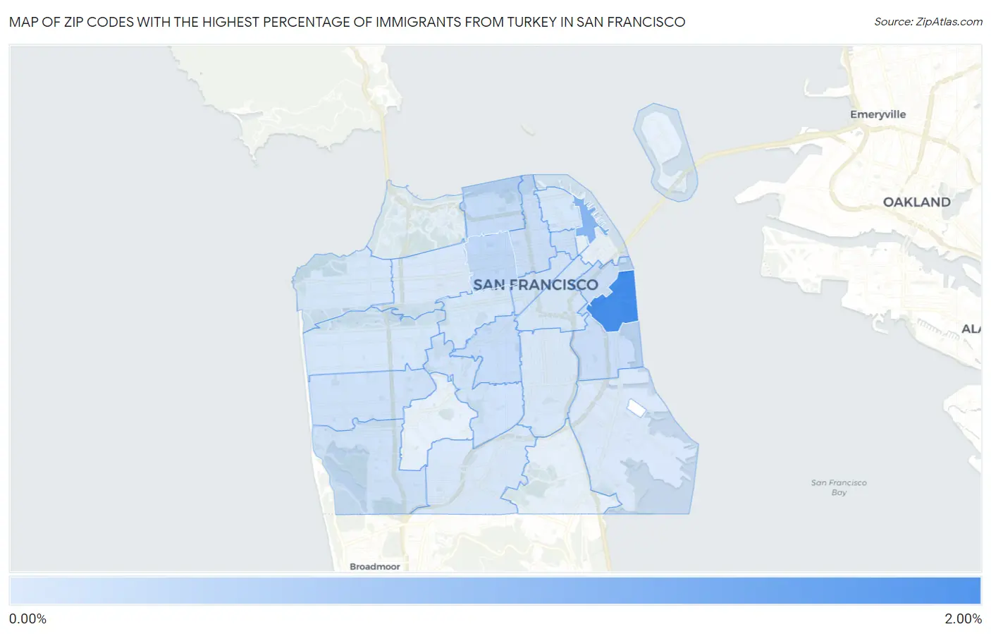 Zip Codes with the Highest Percentage of Immigrants from Turkey in San Francisco Map