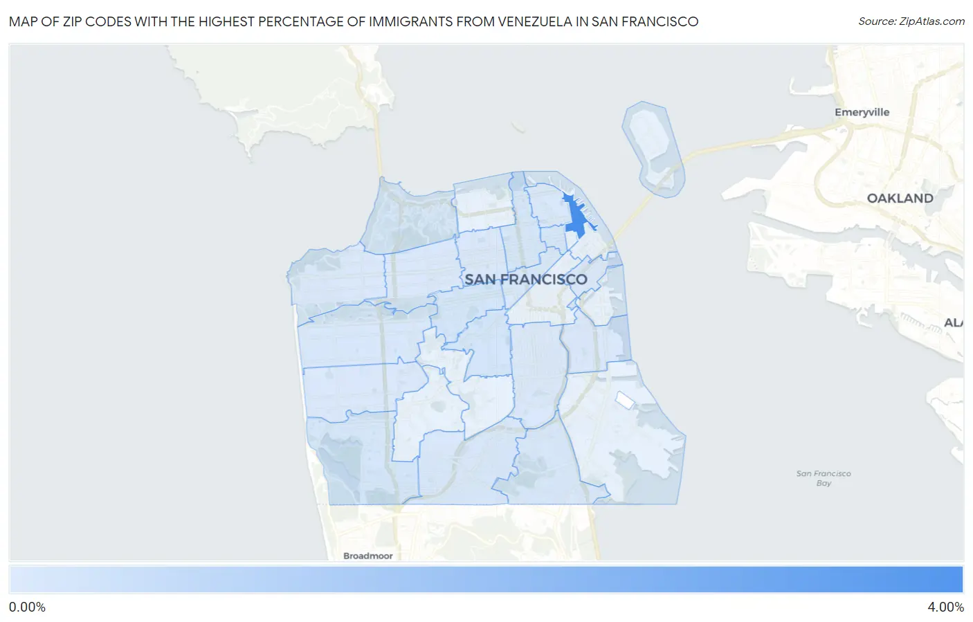Zip Codes with the Highest Percentage of Immigrants from Venezuela in San Francisco Map
