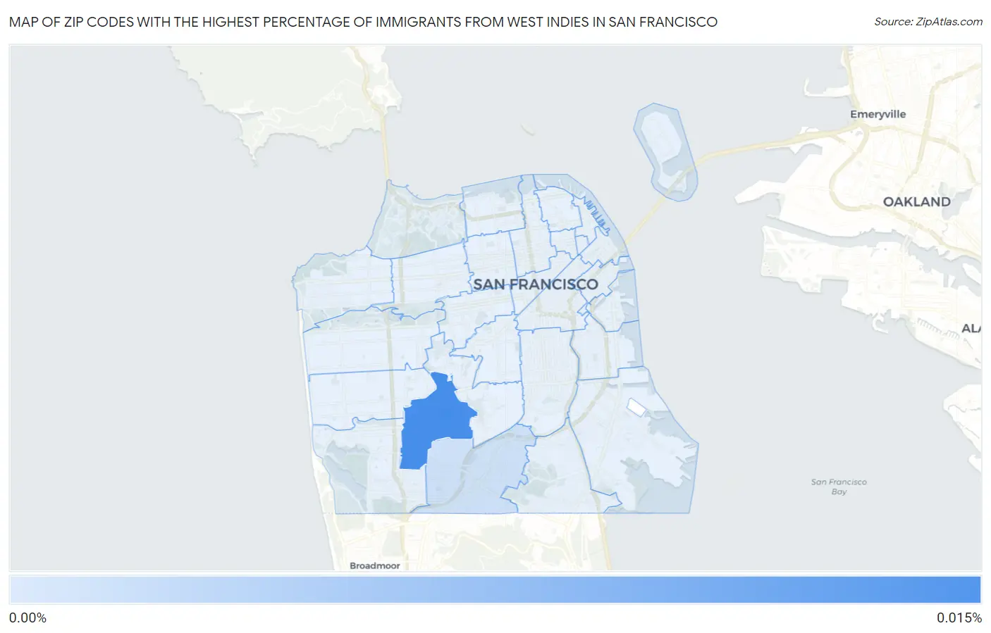 Zip Codes with the Highest Percentage of Immigrants from West Indies in San Francisco Map