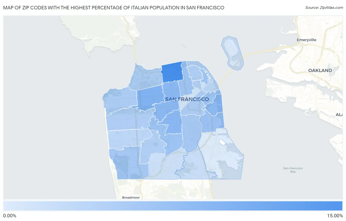 Zip Codes with the Highest Percentage of Italian Population in San Francisco Map