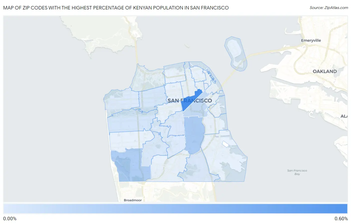 Zip Codes with the Highest Percentage of Kenyan Population in San Francisco Map