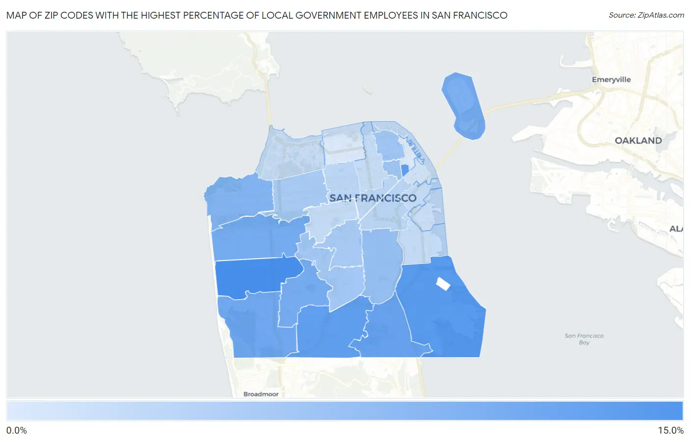 Zip Codes with the Highest Percentage of Local Government Employees in San Francisco Map