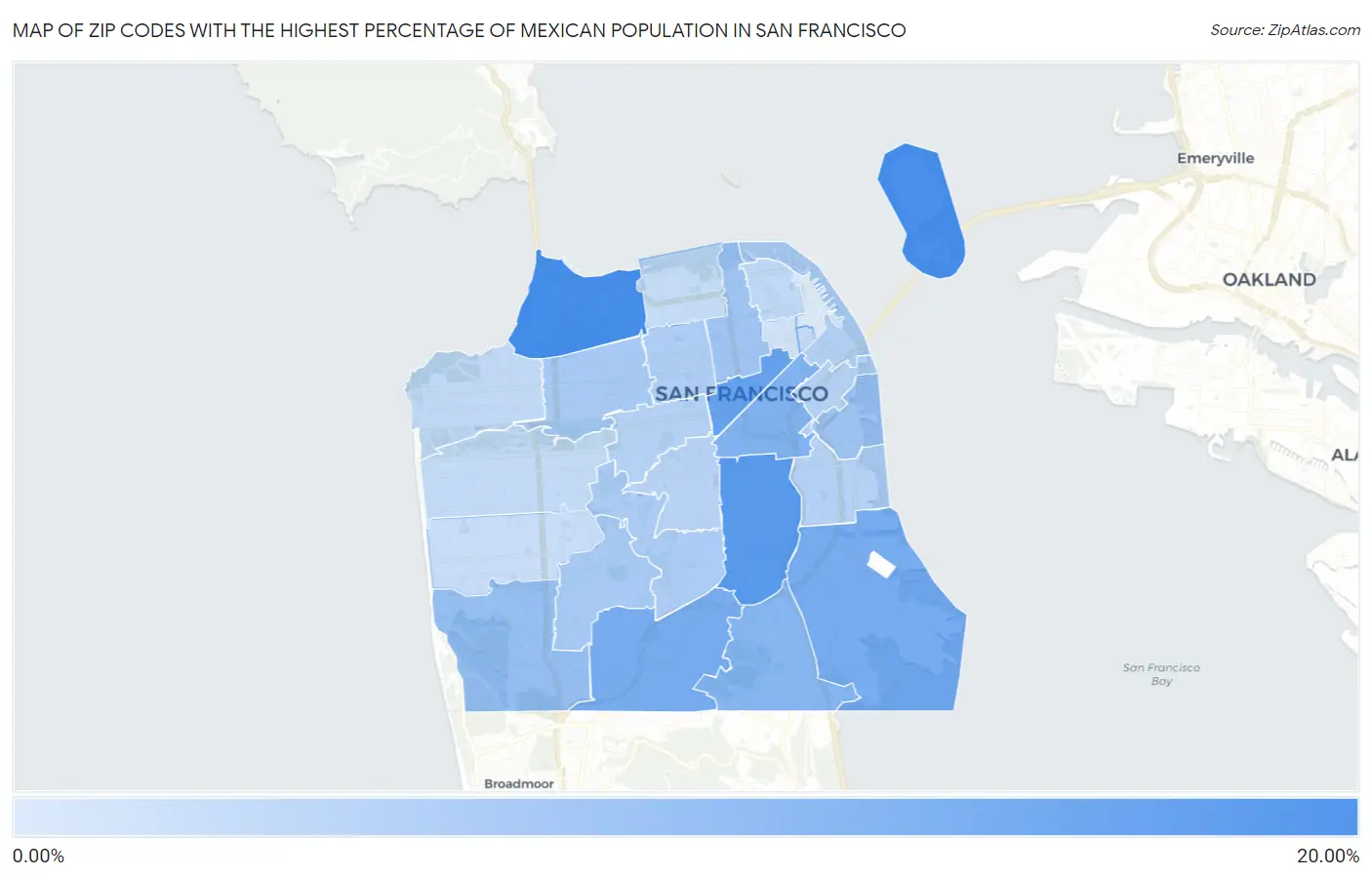 Zip Codes with the Highest Percentage of Mexican Population in San Francisco Map