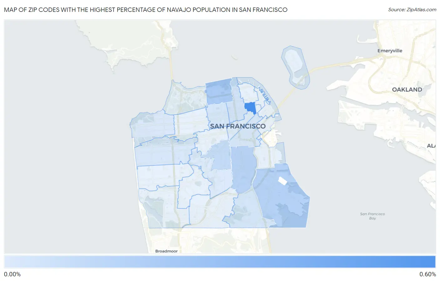 Zip Codes with the Highest Percentage of Navajo Population in San Francisco Map