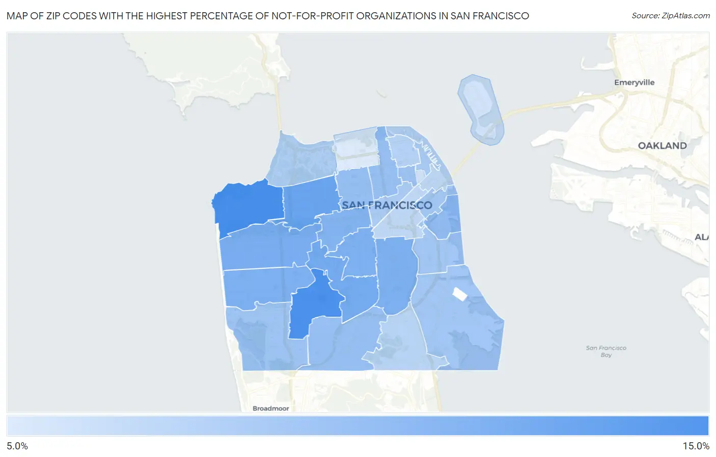 Zip Codes with the Highest Percentage of Not-for-profit Organizations in San Francisco Map