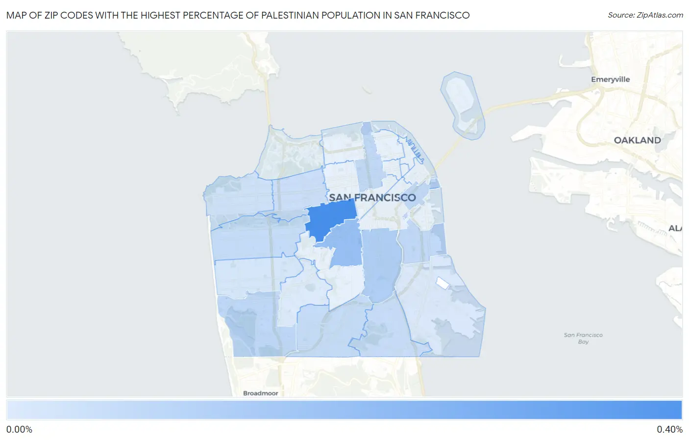 Zip Codes with the Highest Percentage of Palestinian Population in San Francisco Map
