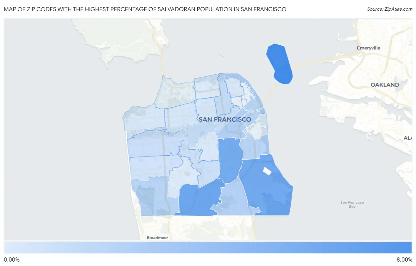 Zip Codes with the Highest Percentage of Salvadoran Population in San Francisco Map