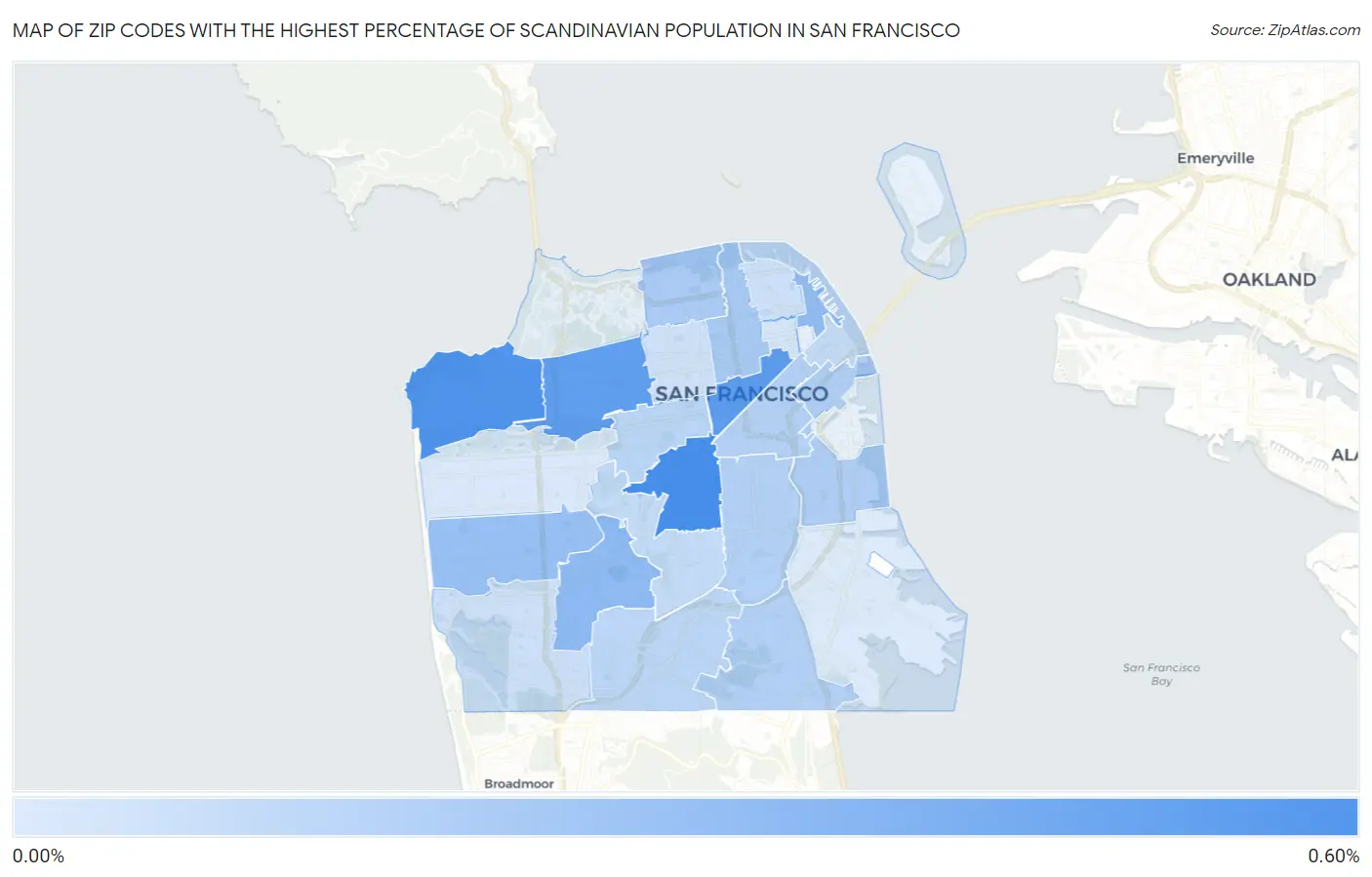 Zip Codes with the Highest Percentage of Scandinavian Population in San Francisco Map