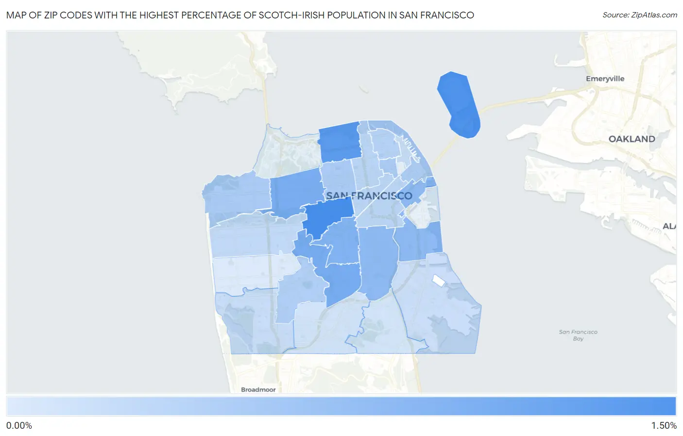 Zip Codes with the Highest Percentage of Scotch-Irish Population in San Francisco Map