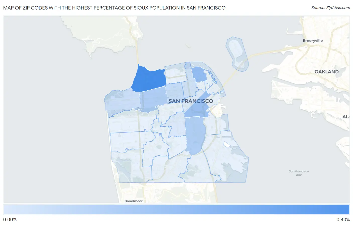 Zip Codes with the Highest Percentage of Sioux Population in San Francisco Map