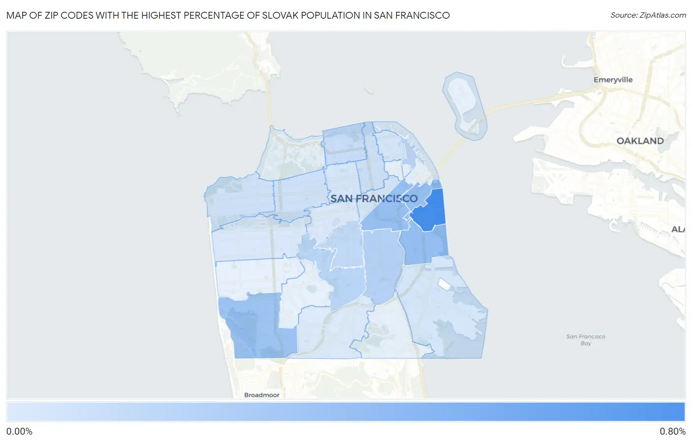 Zip Codes with the Highest Percentage of Slovak Population in San Francisco Map