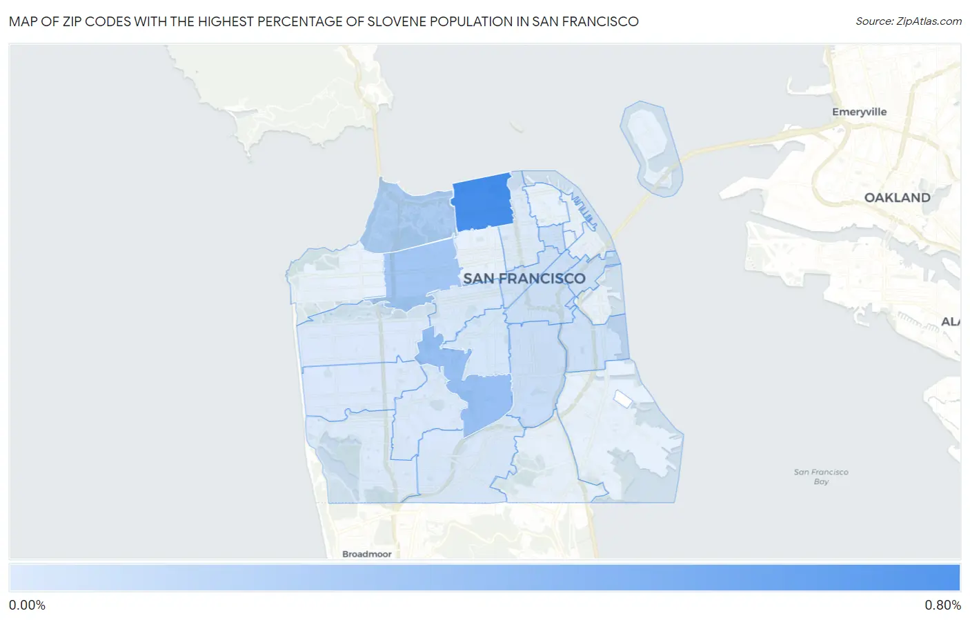 Zip Codes with the Highest Percentage of Slovene Population in San Francisco Map