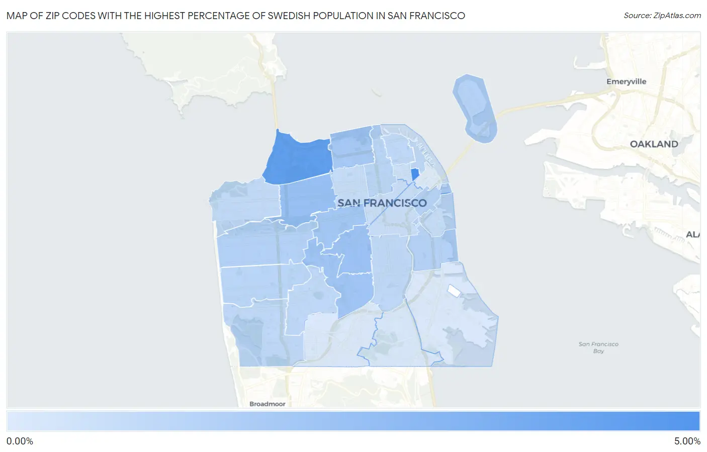 Zip Codes with the Highest Percentage of Swedish Population in San Francisco Map