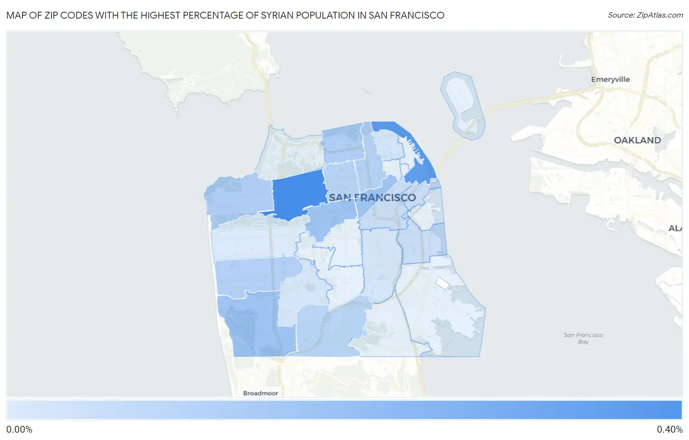 Zip Codes with the Highest Percentage of Syrian Population in San Francisco Map