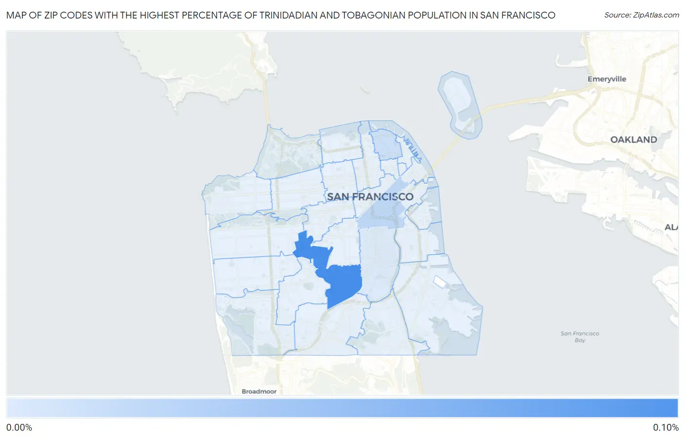 Zip Codes with the Highest Percentage of Trinidadian and Tobagonian Population in San Francisco Map