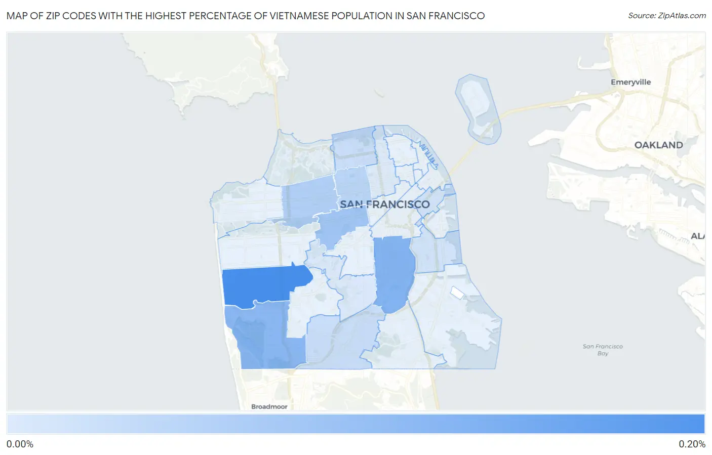 Zip Codes with the Highest Percentage of Vietnamese Population in San Francisco Map
