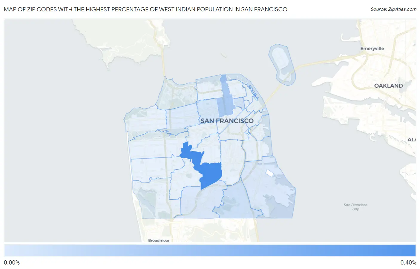 Zip Codes with the Highest Percentage of West Indian Population in San Francisco Map
