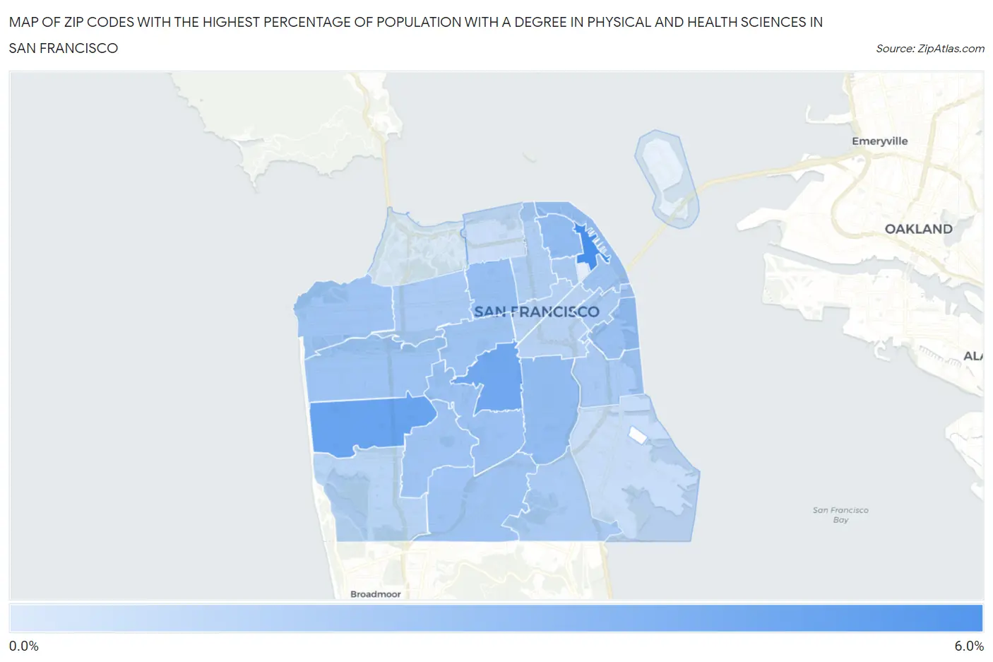 Zip Codes with the Highest Percentage of Population with a Degree in Physical and Health Sciences in San Francisco Map