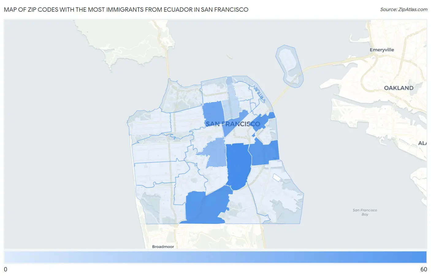 Zip Codes with the Most Immigrants from Ecuador in San Francisco Map