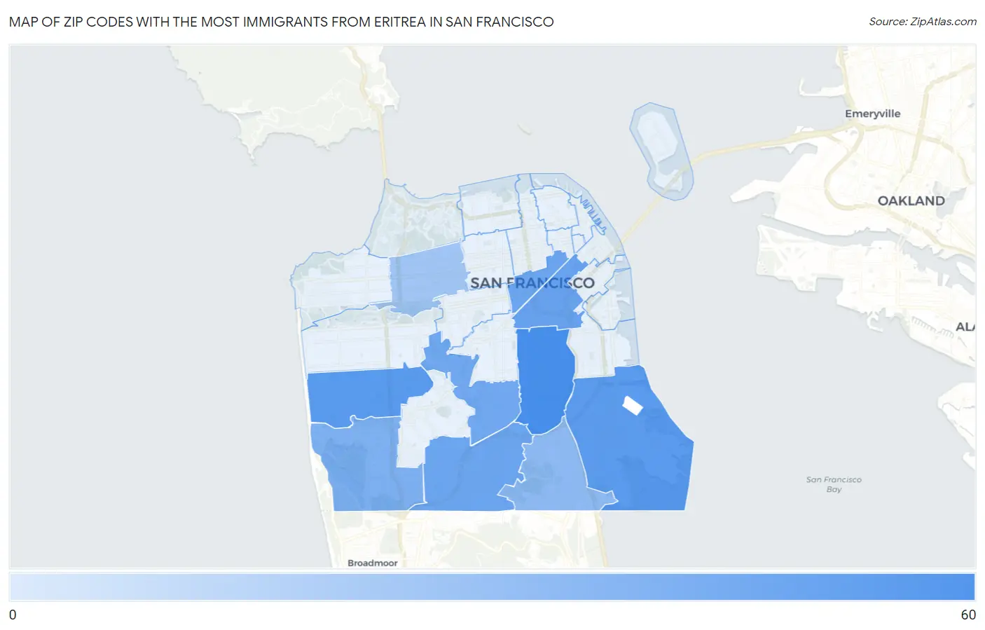 Zip Codes with the Most Immigrants from Eritrea in San Francisco Map