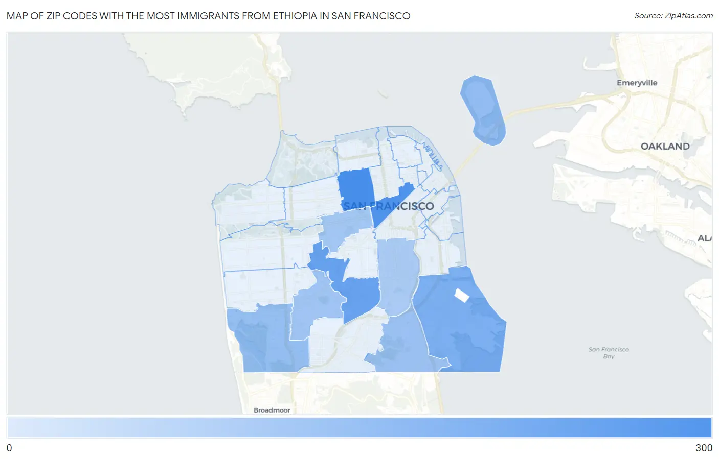 Zip Codes with the Most Immigrants from Ethiopia in San Francisco Map