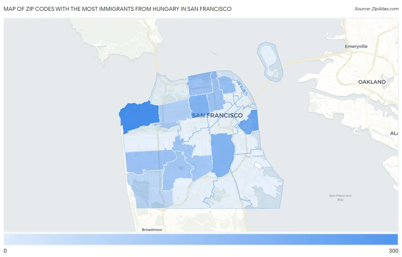 Zip Codes with the Most Immigrants from Hungary in San Francisco Map