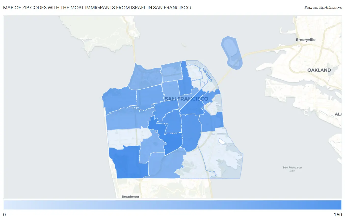 Zip Codes with the Most Immigrants from Israel in San Francisco Map
