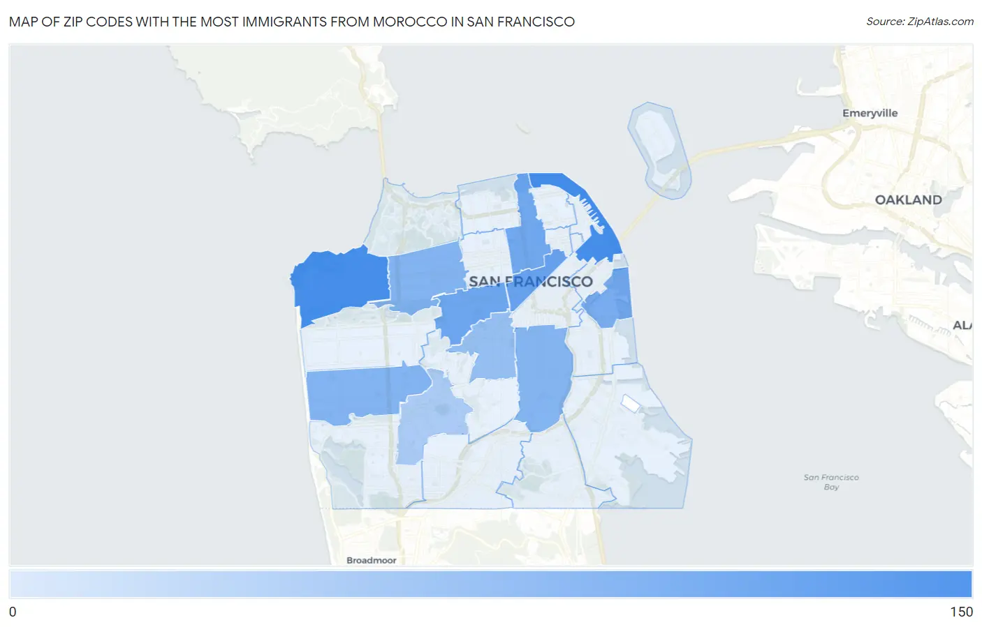 Zip Codes with the Most Immigrants from Morocco in San Francisco Map